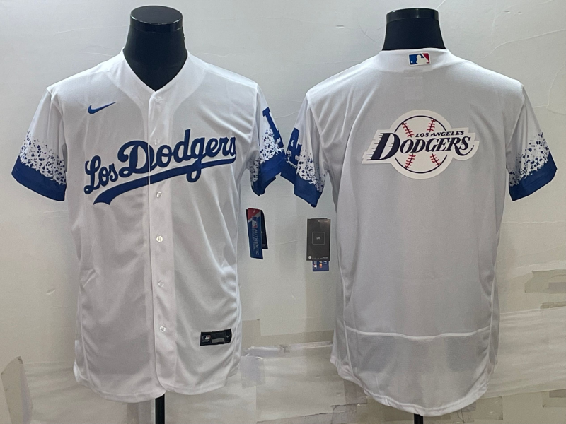 Men's Los Angeles Dodgers White Team Big Logo Flex Base Stitched Baseball Jersey Men's Los Angeles Dodgers White Team Big Logo Flex Base Stitched Baseball Jersey